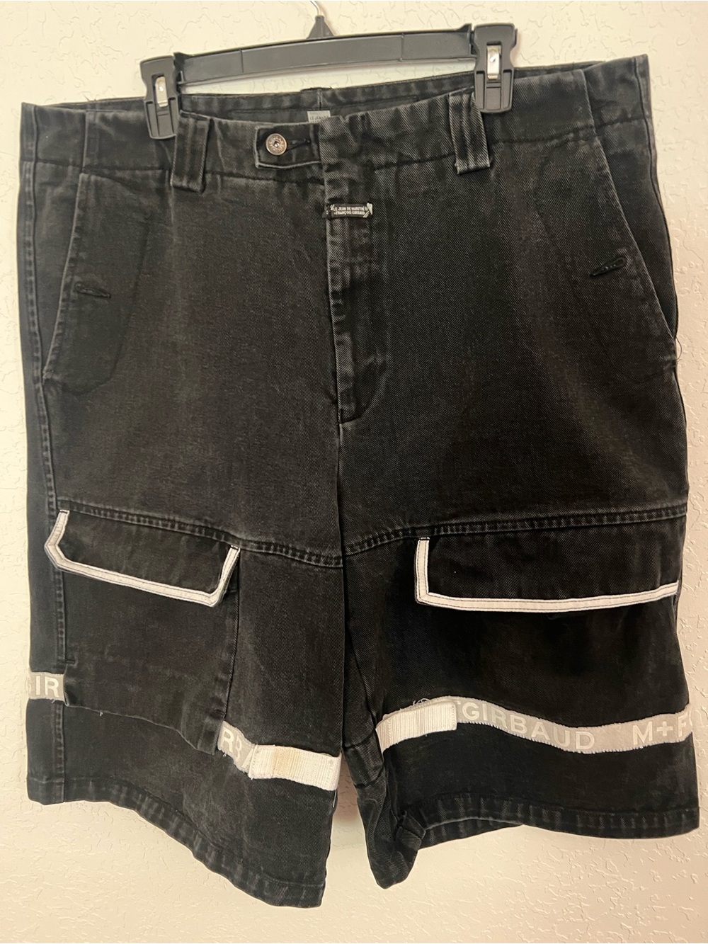 Girbaud Denim Shorts Men’s Size 40 Black Strap Cargo Y2K Streetwear